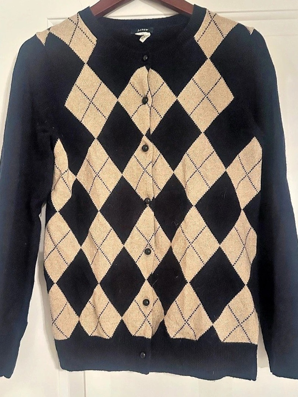 J.Crew Argyle Cardigan in Black & Beige Size XS